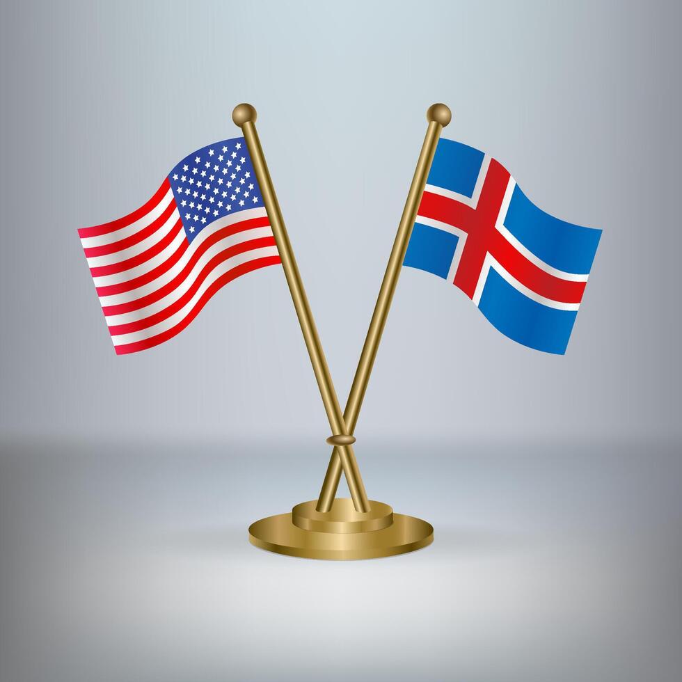 USA and Iceland table flag relation, with gradient background vector