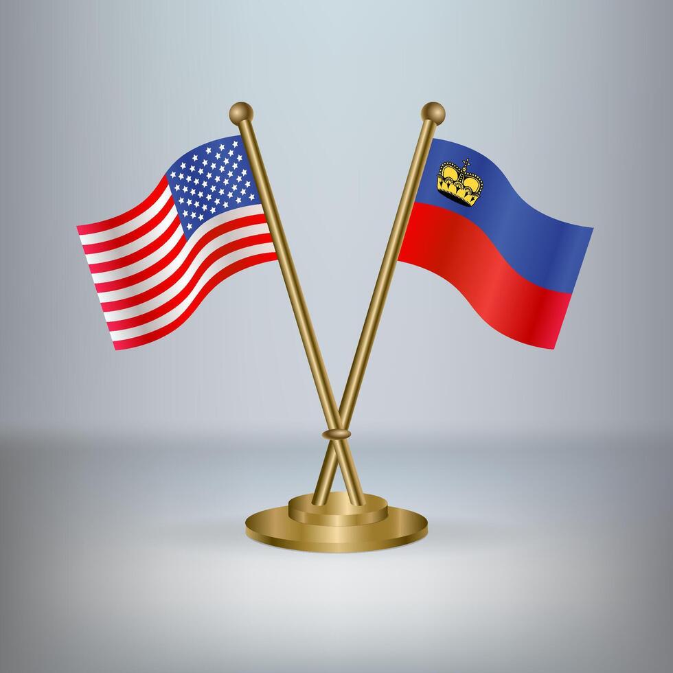 USA and Liechtenstein table flag relation, with gradient background vector