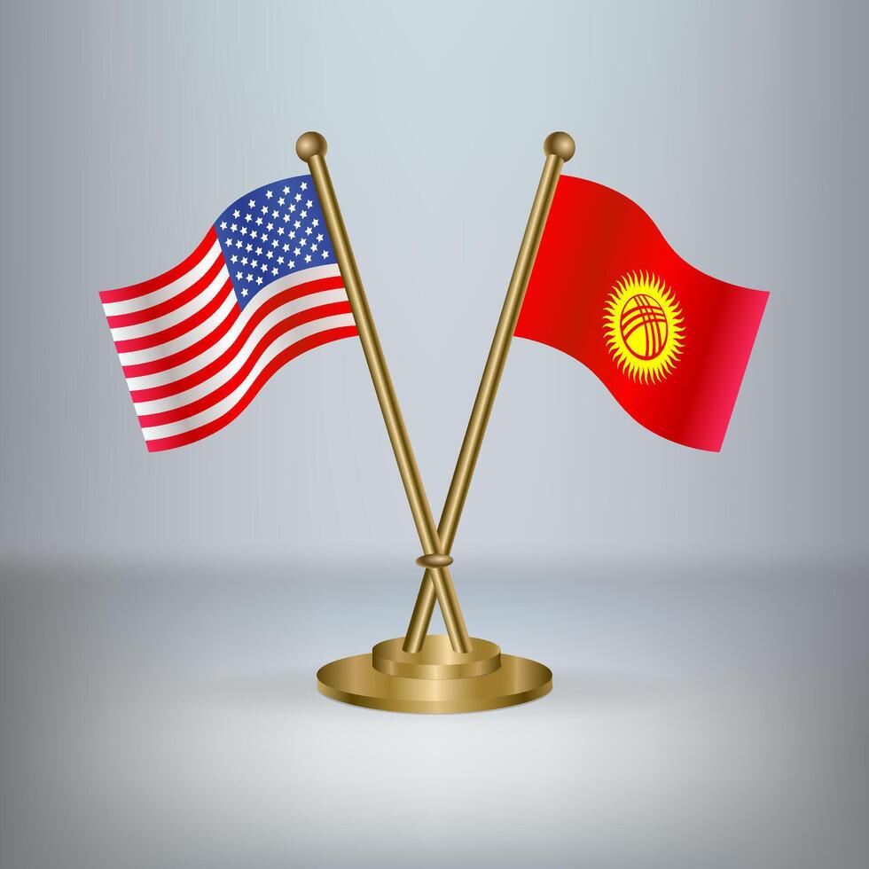 USA and Kyrgyzstan table flag relation, with gradient background vector