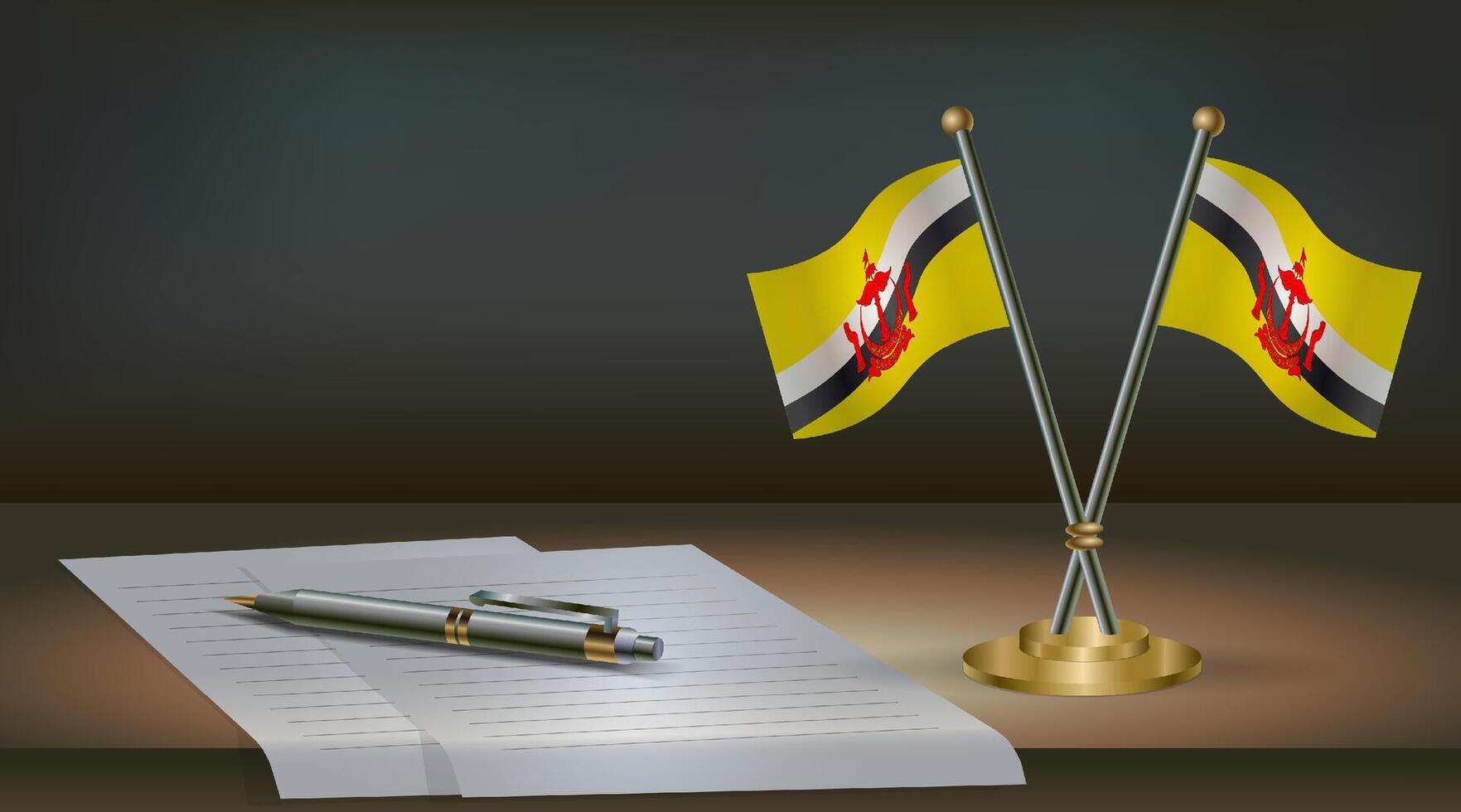 Brunei table flag on a dark gradient color background table. Illustration vector