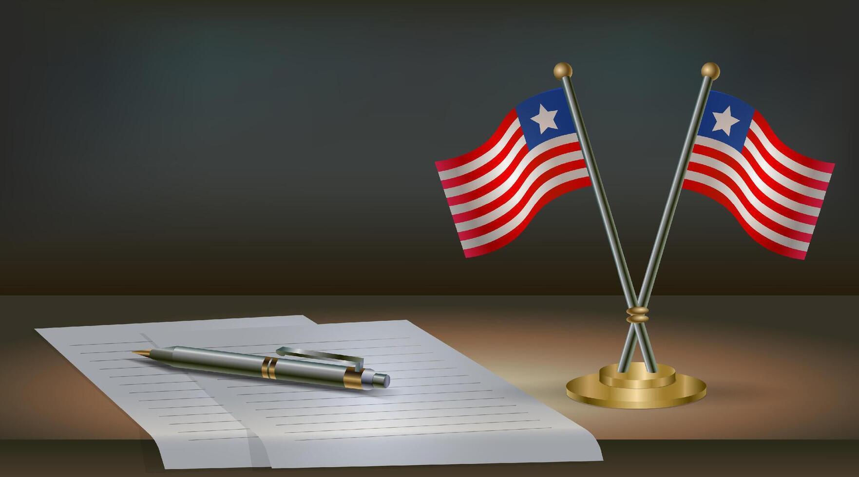 Liberia table flag on a dark gradient color background table. Illustration vector