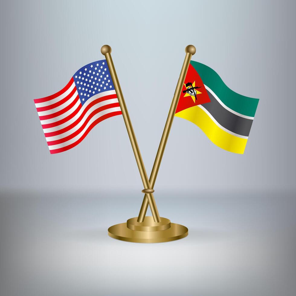 USA and Mozambique table flag relation, with gradient background vector