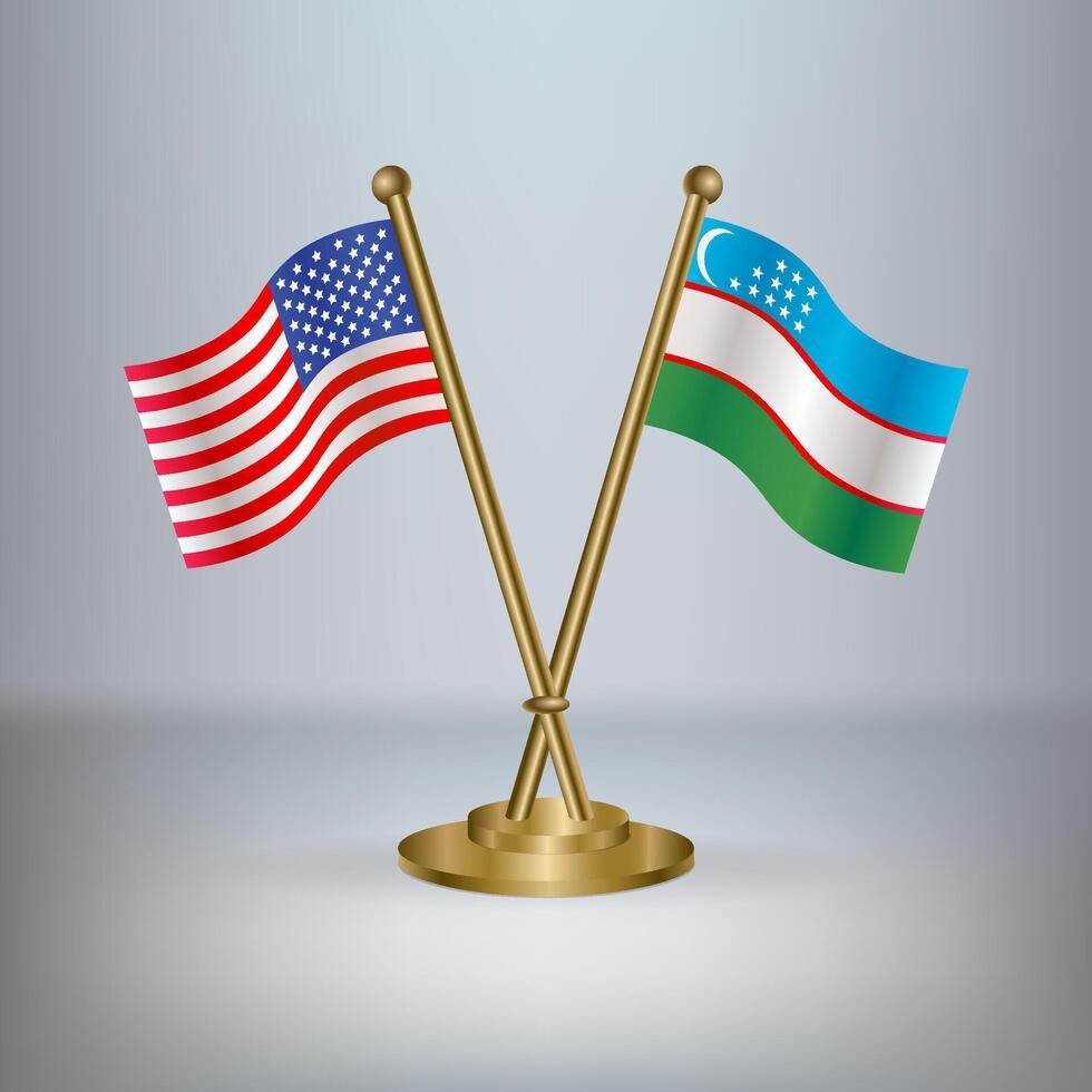 USA and Uzbekistan table flag relation, with gradient background vector