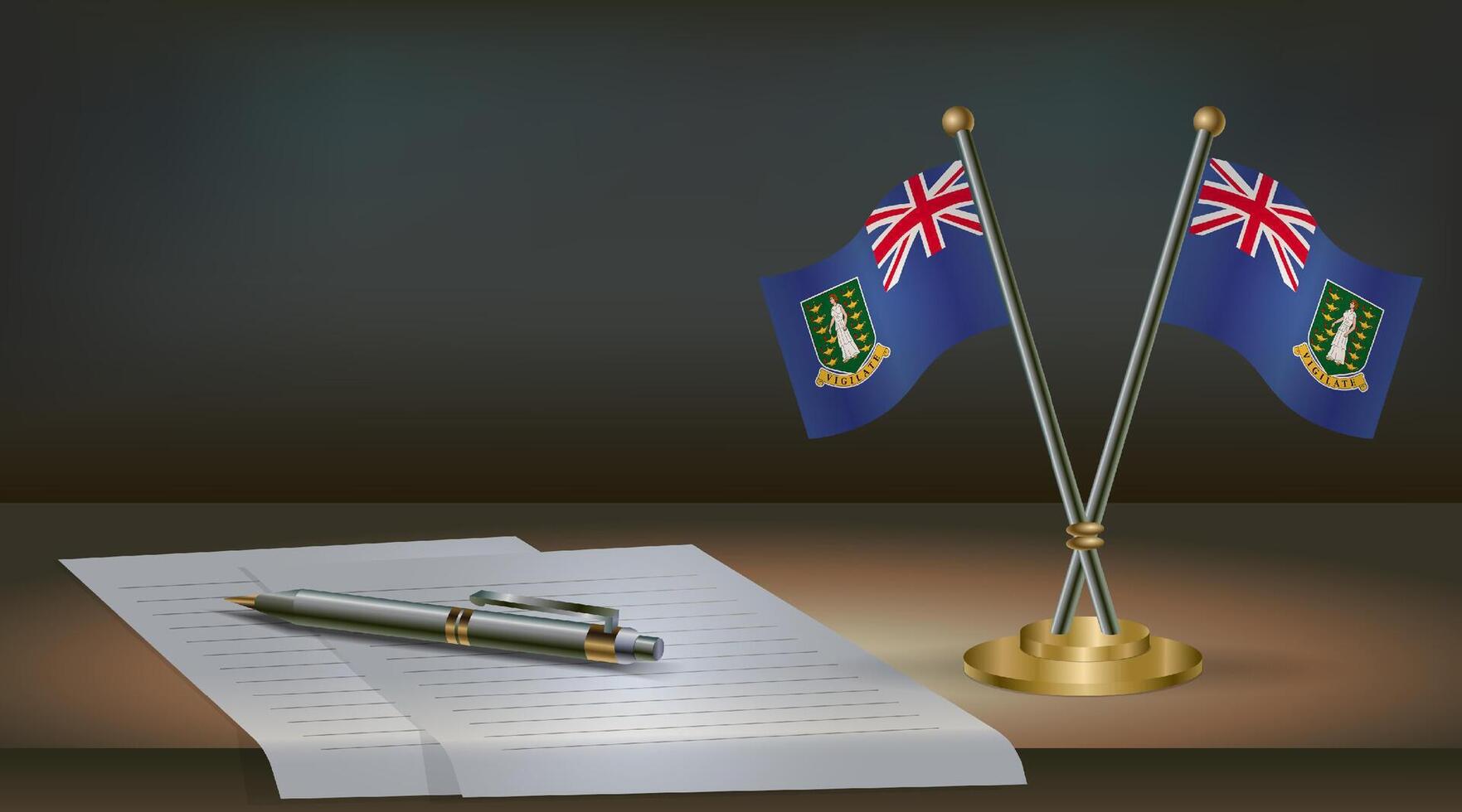 British Virgin Islands table flag on a dark gradient color background table. Illustration vector