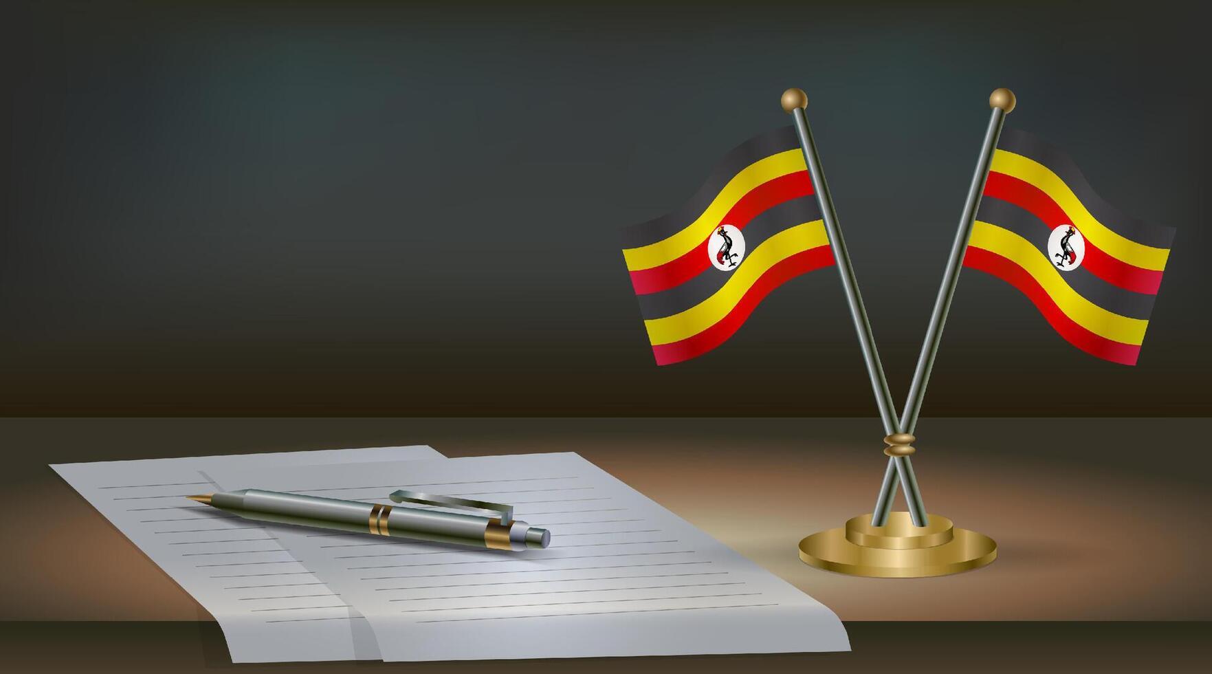 Uganda table flag on a dark gradient color background table. Illustration vector
