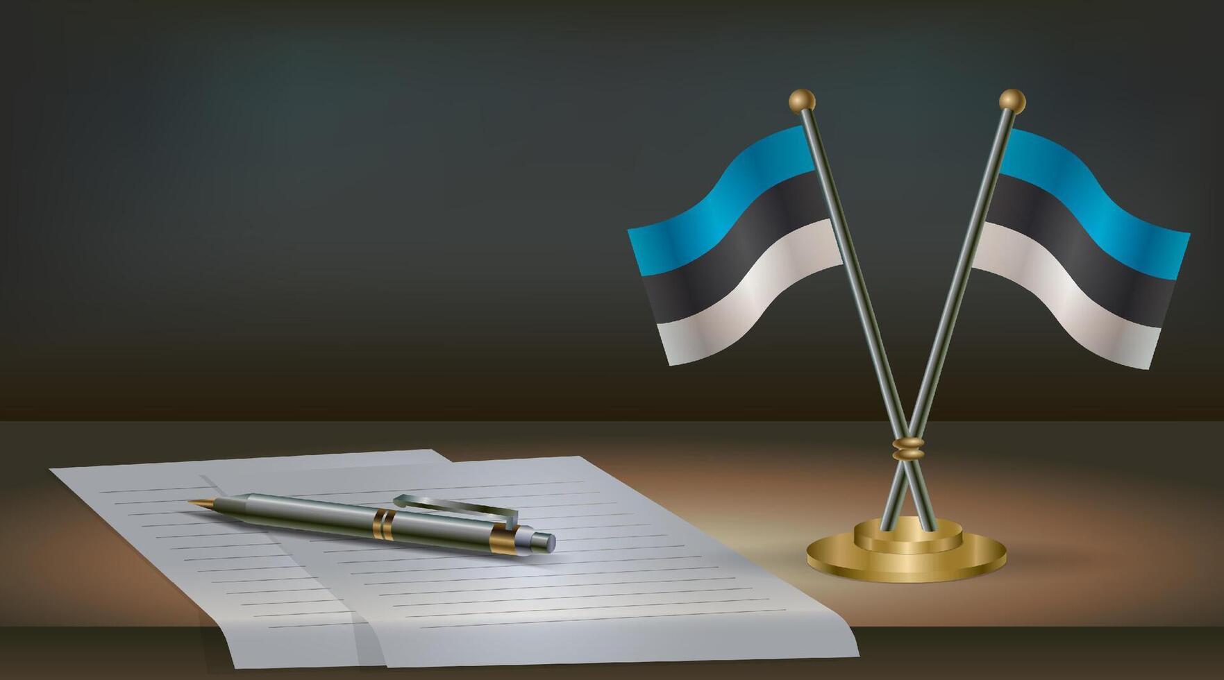 Estonia table flag on a dark gradient color background table. Illustration vector