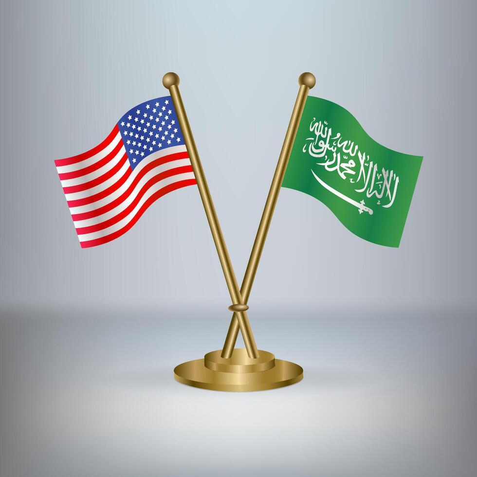 USA and Saudi Arabia table flag relation, with gradient background vector
