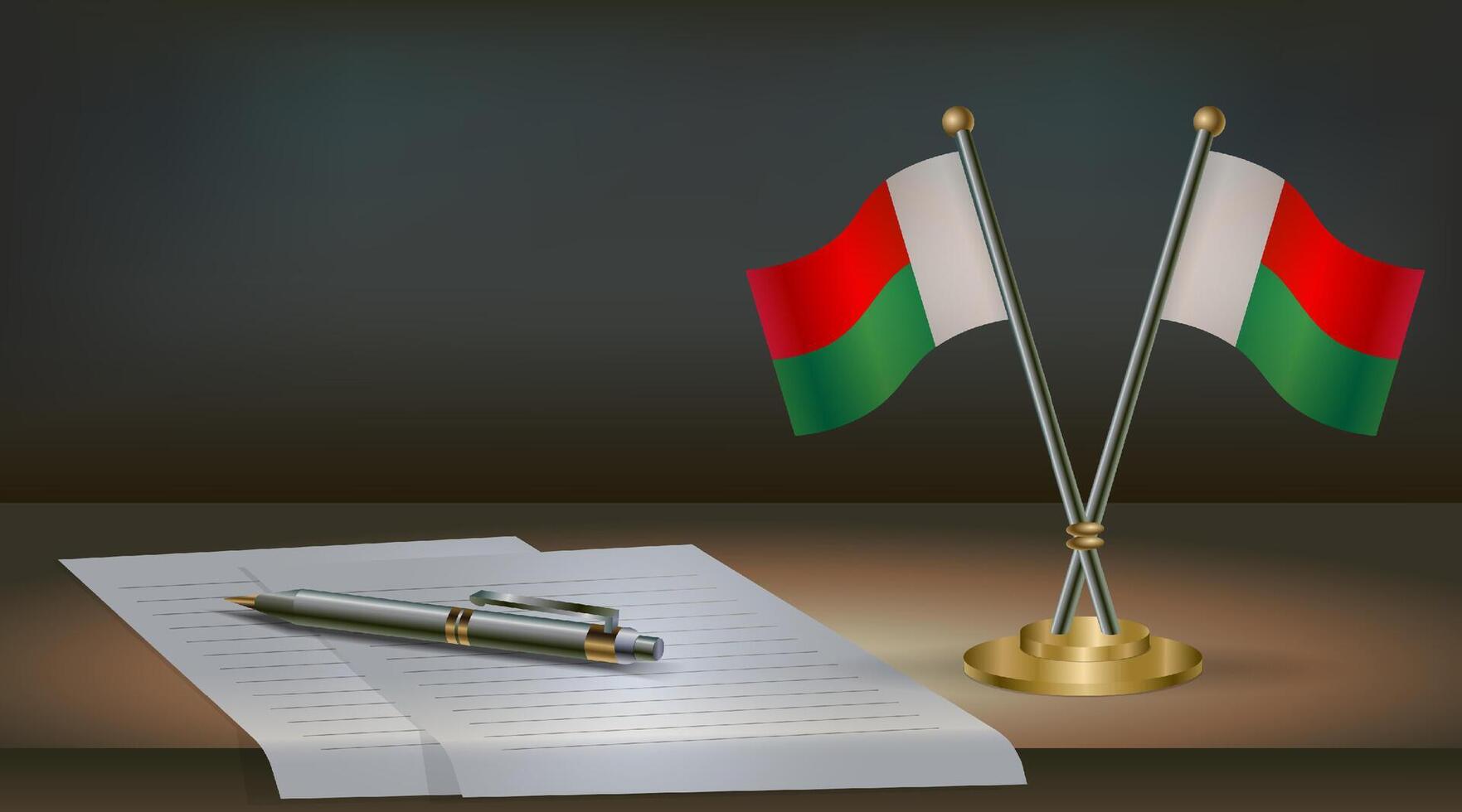 Madagascar table flag on a dark gradient color background table. Illustration vector