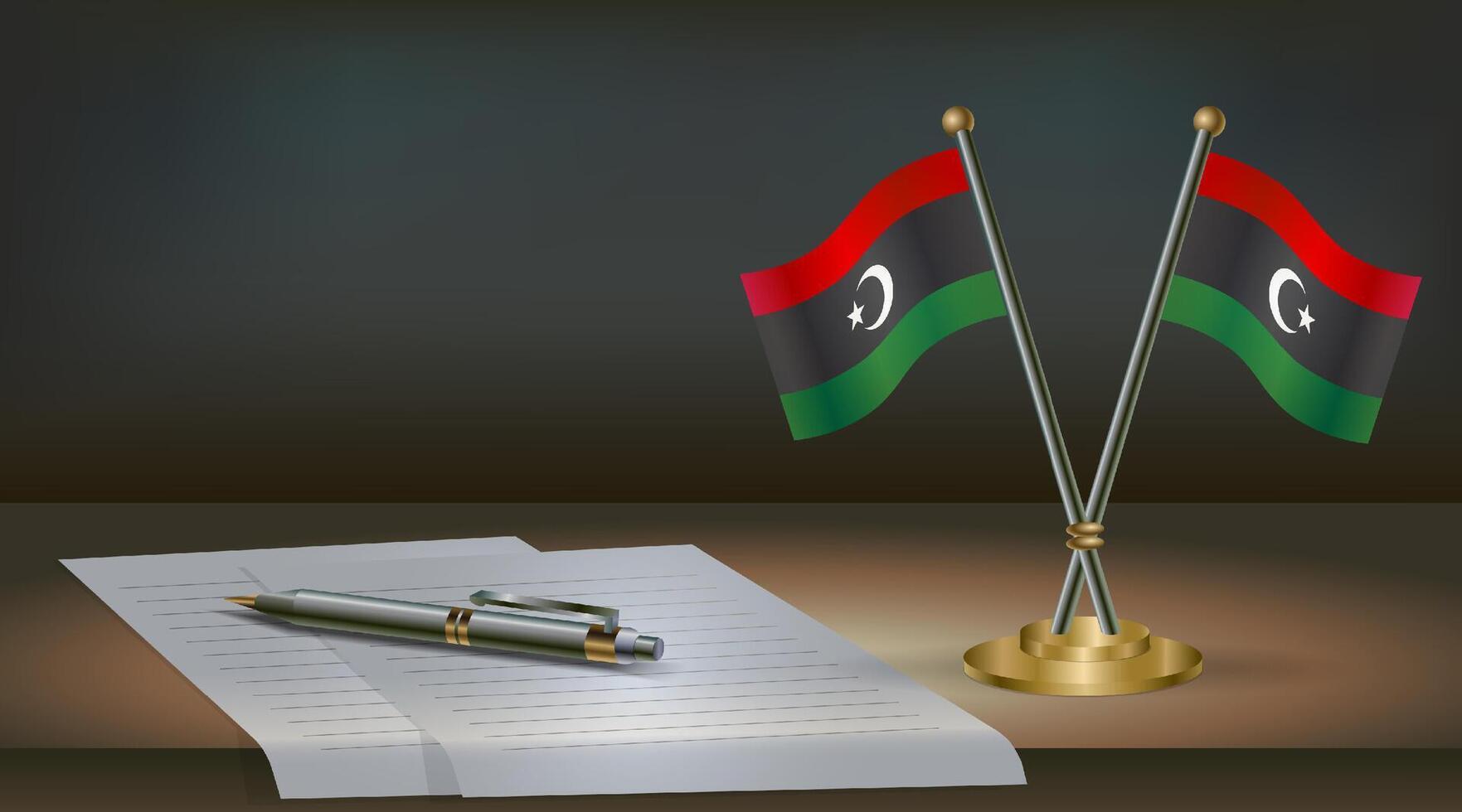 Libya table flag on a dark gradient color background table. Illustration vector