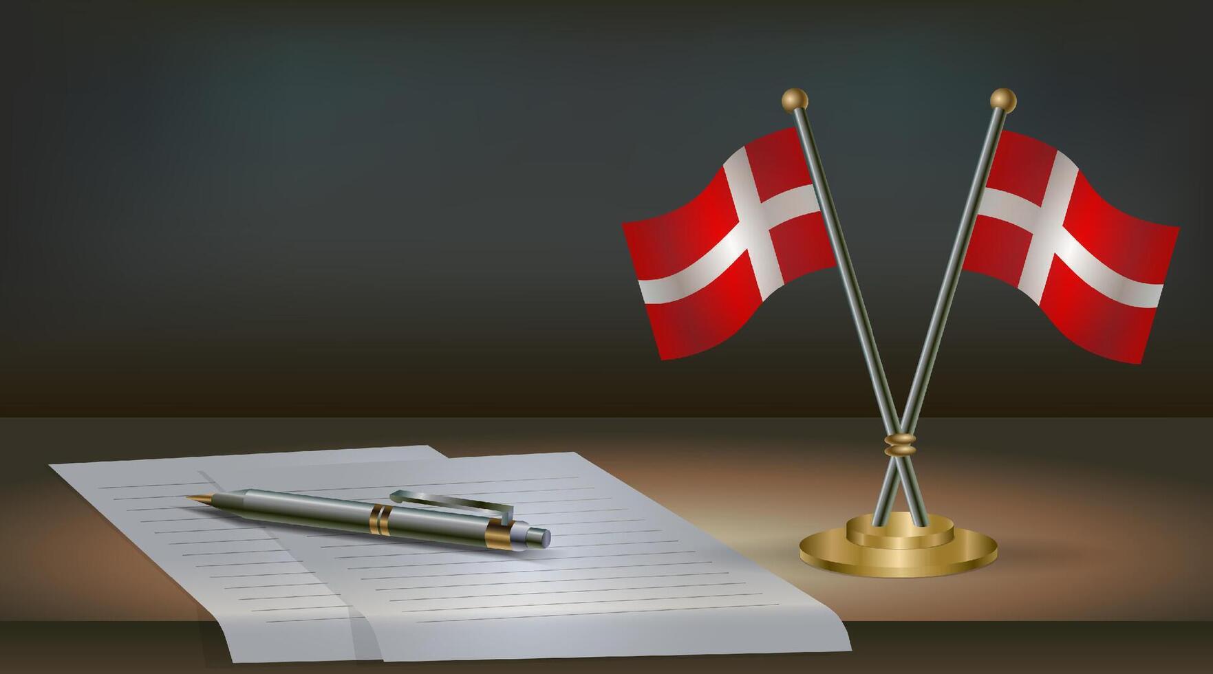 Denmark table flag on a dark gradient color background table. Illustration vector