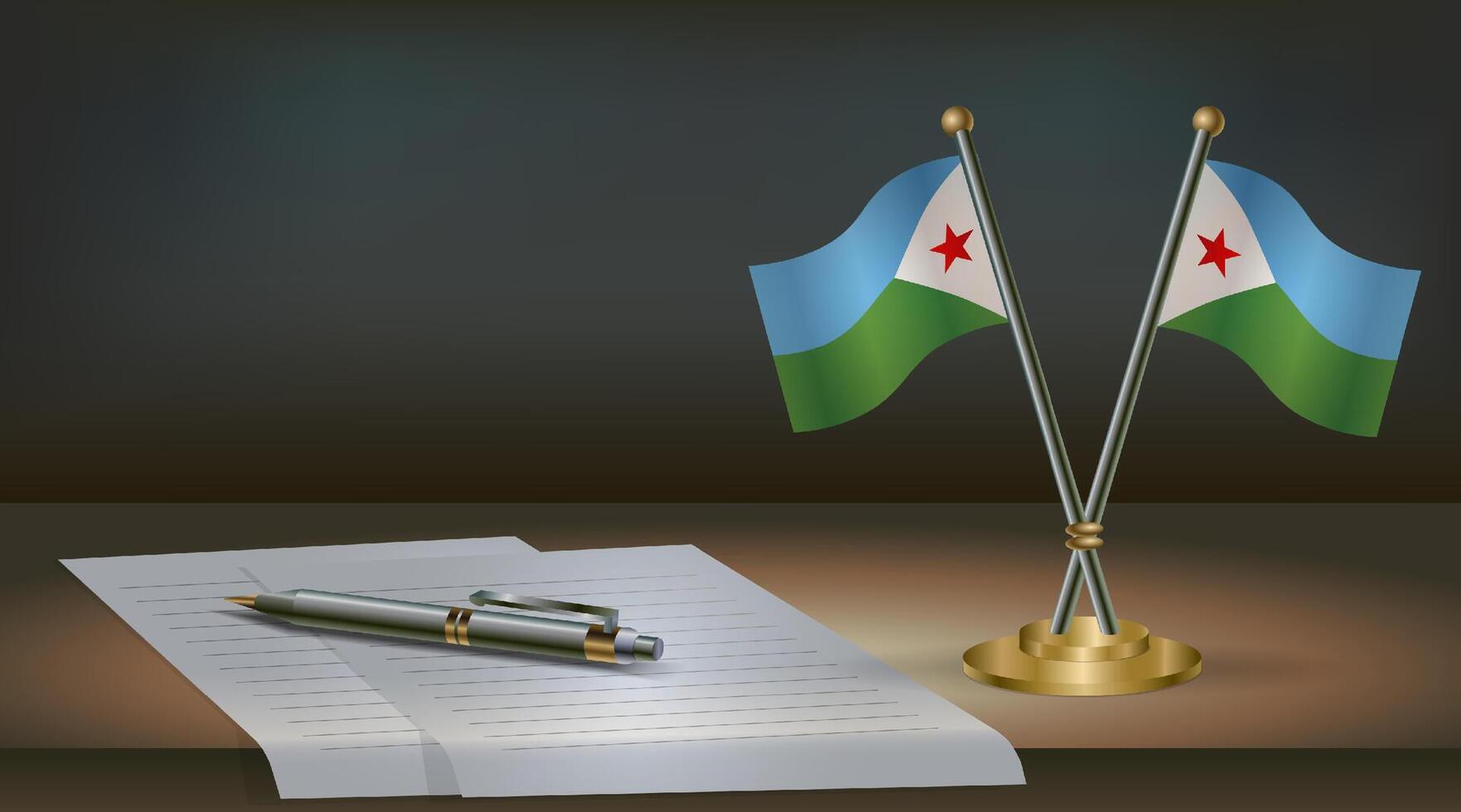 Djibouti table flag on a dark gradient color background table. Illustration vector