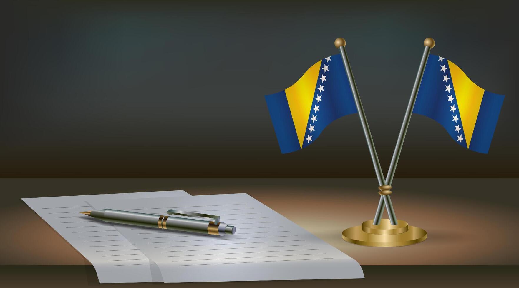 Bosnia and Herzegovina table flag on a dark gradient color background table. Illustration vector
