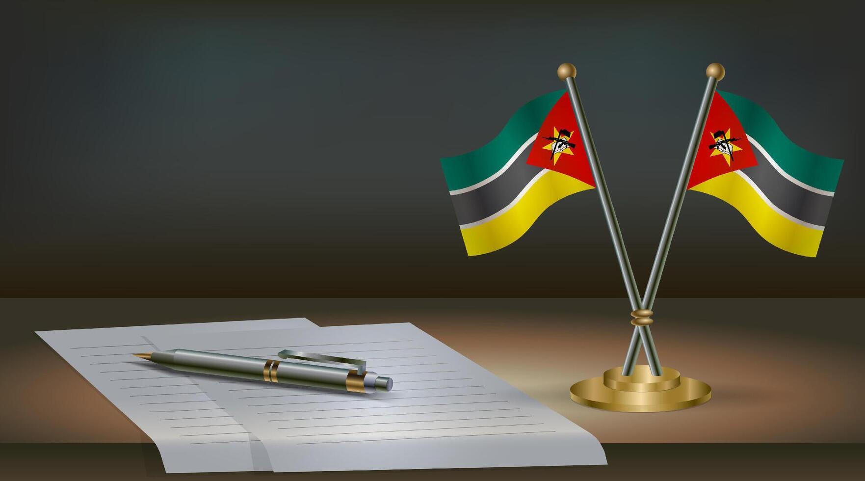Mozambique table flag on a dark gradient color background table. Illustration vector