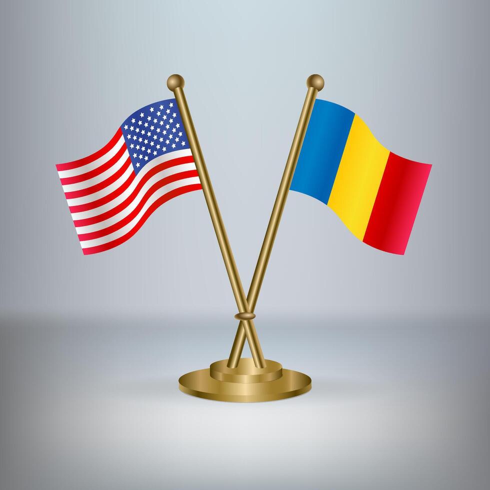 USA and Romania table flag relation, with gradient background vector