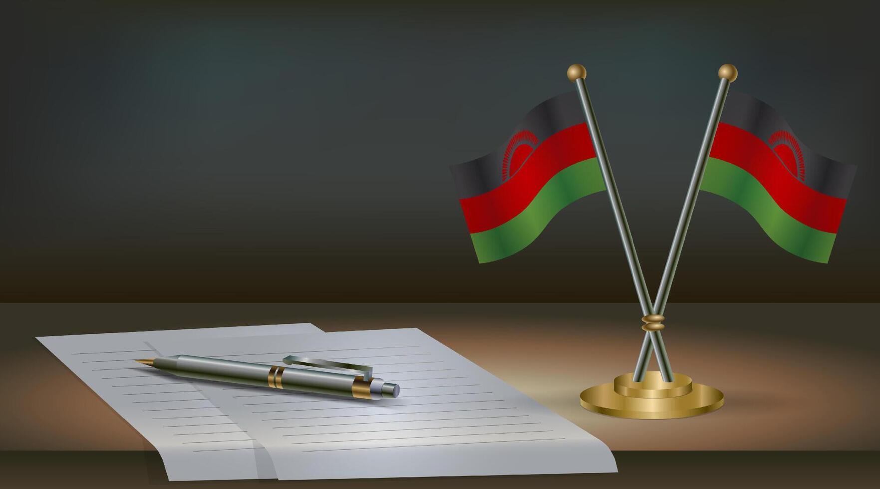 Malawi table flag on a dark gradient color background table. Illustration vector
