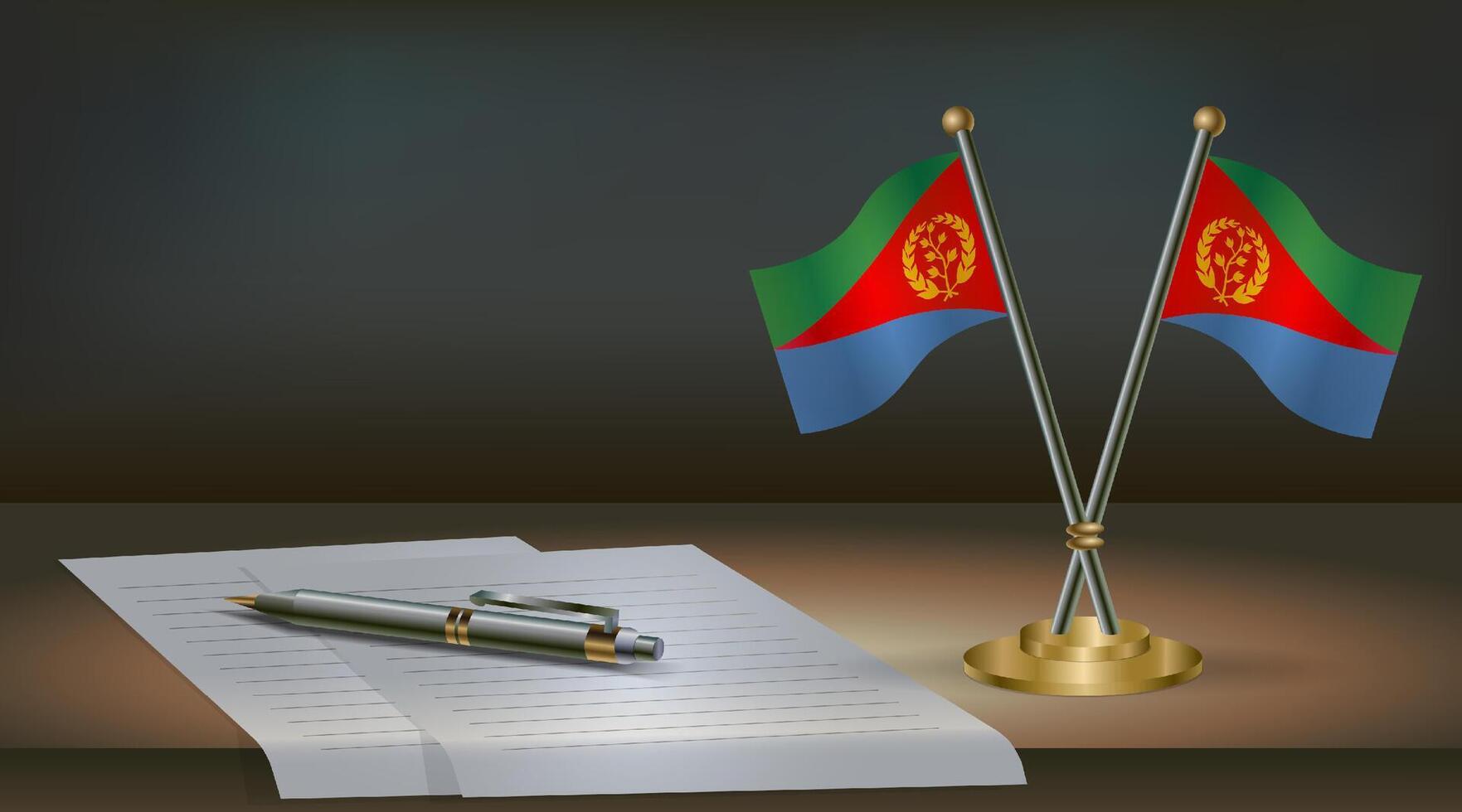 Eritrea table flag on a dark gradient color background table. Illustration vector