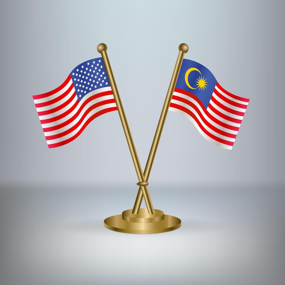 USA and Malaysia table flag relation, with gradient background vector