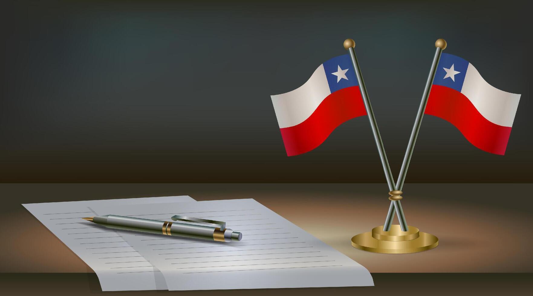 Chile table flag on a dark gradient color background table. Illustration vector