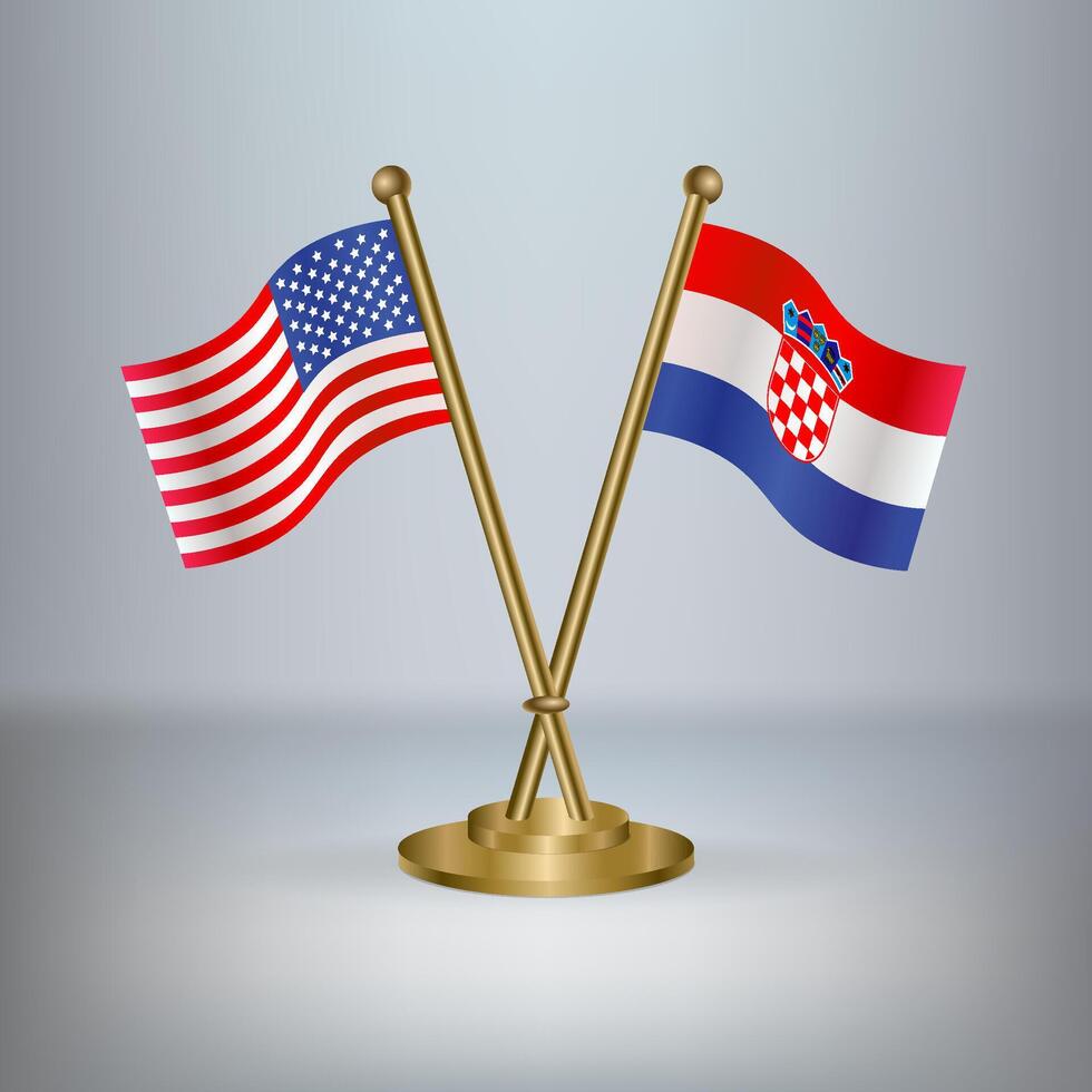 USA and Croatia table flag relation, with gradient background vector