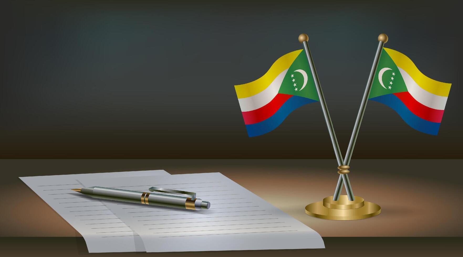 Comoros table flag on a dark gradient color background table. Illustration vector
