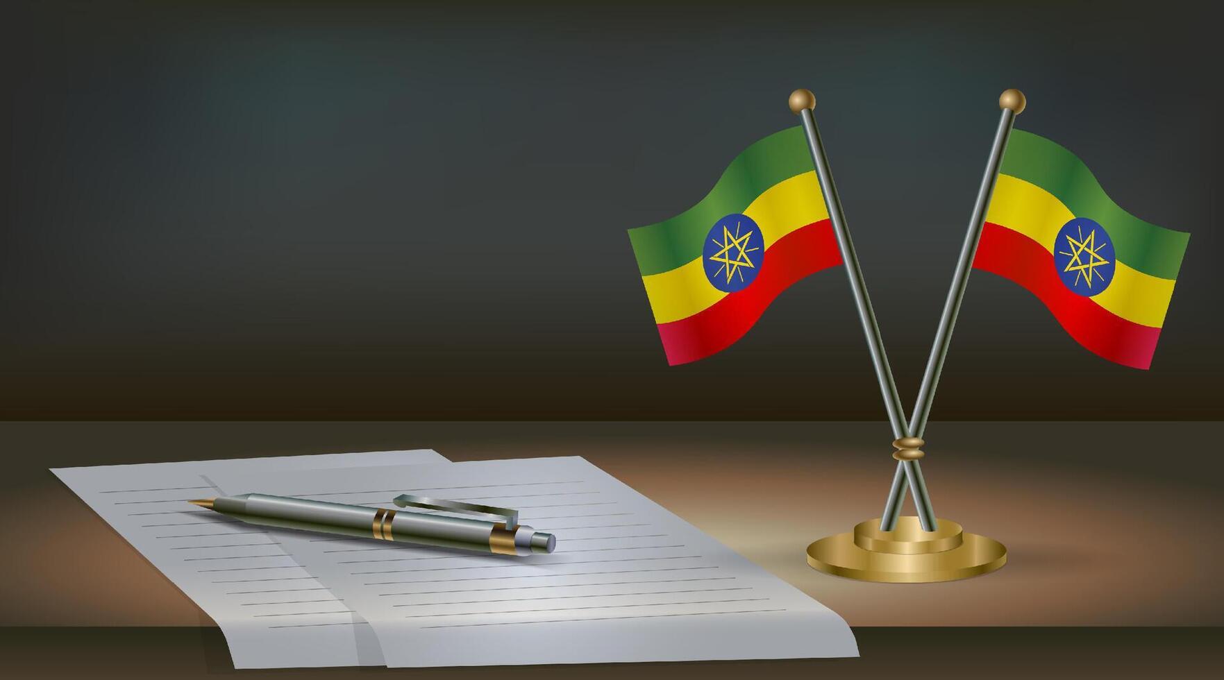 Ethiopia table flag on a dark gradient color background table. Illustration vector