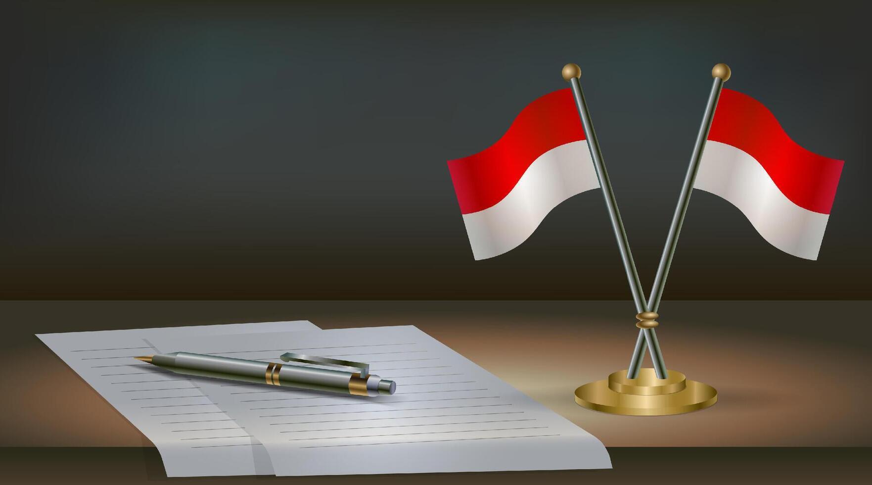 Monaco table flag on a dark gradient color background table. Illustration vector