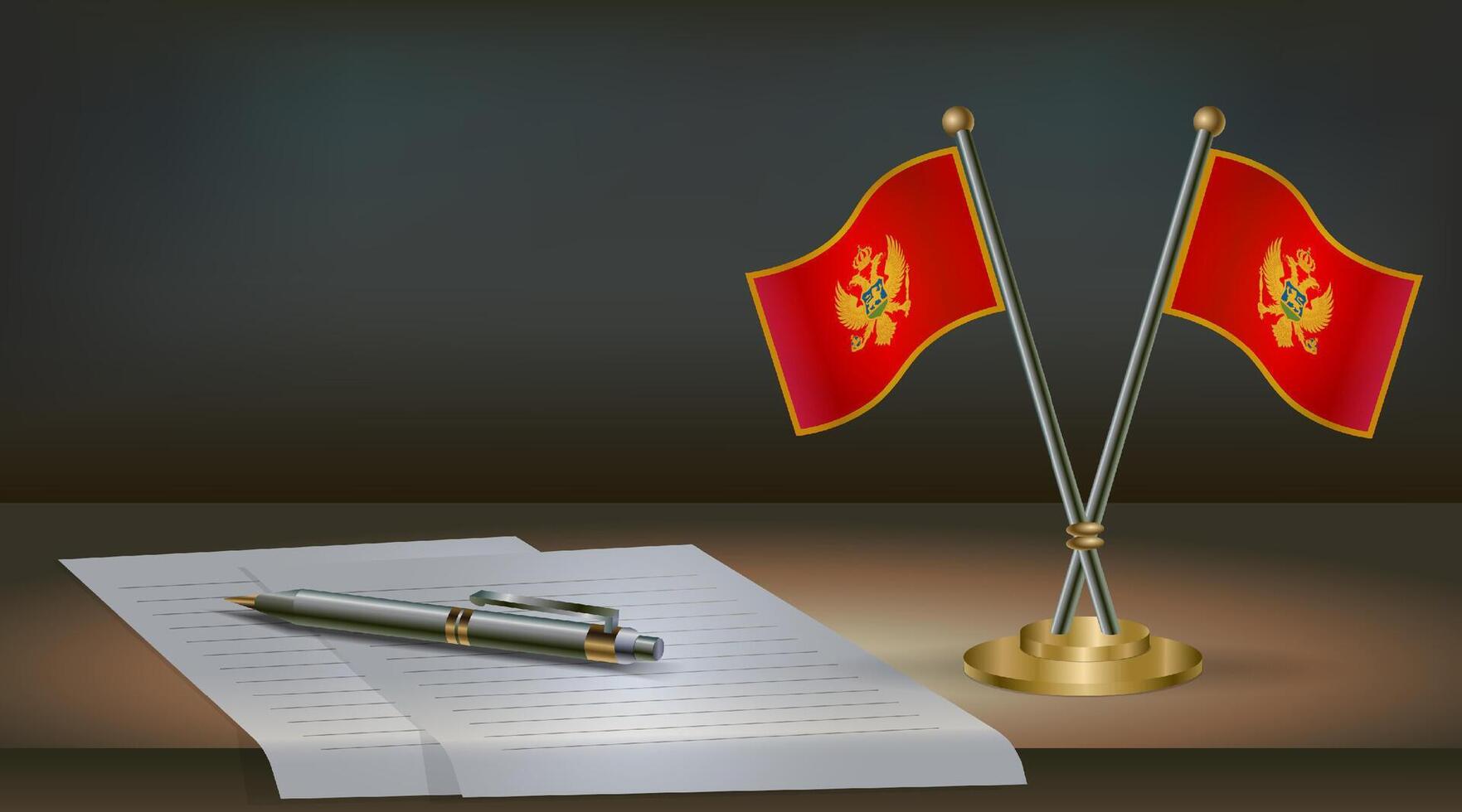 Montenegro table flag on a dark gradient color background table. Illustration vector
