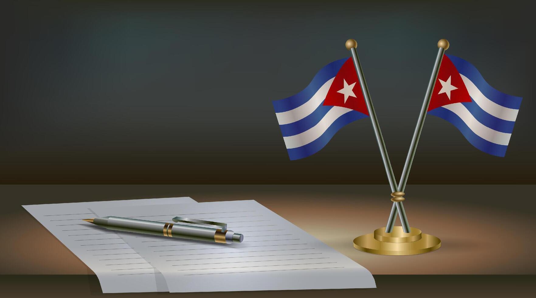 Cuba table flag on a dark gradient color background table. Illustration vector