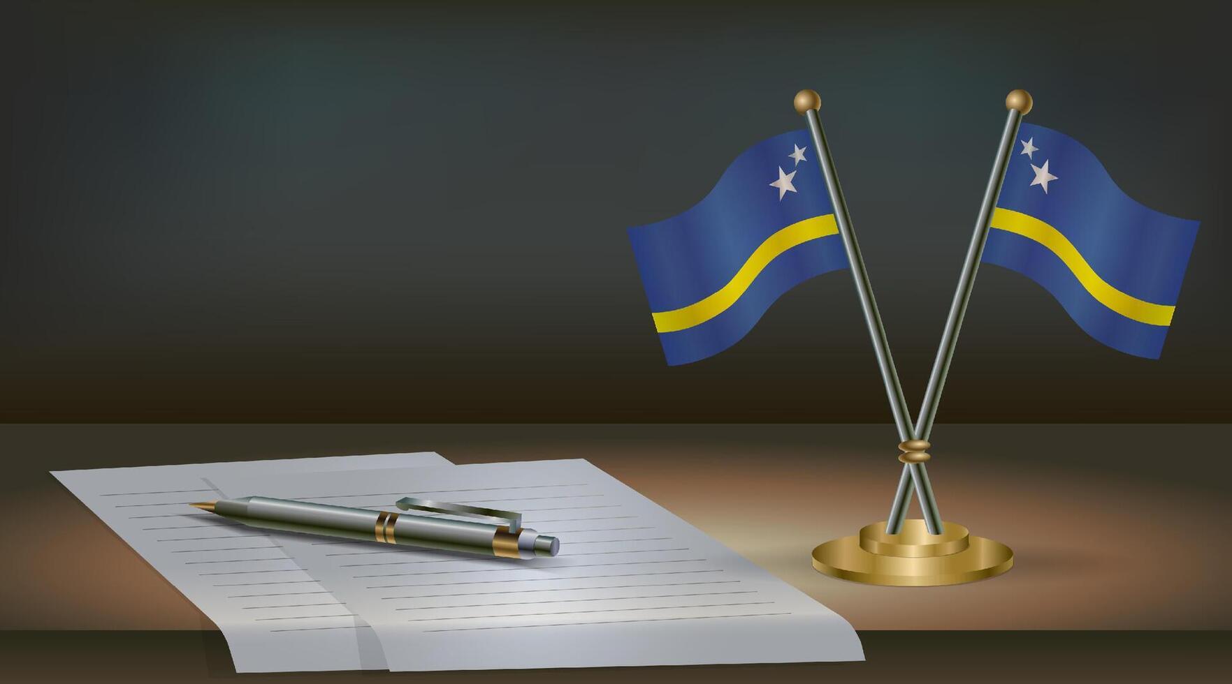 Curacao table flag on a dark gradient color background table. Illustration vector