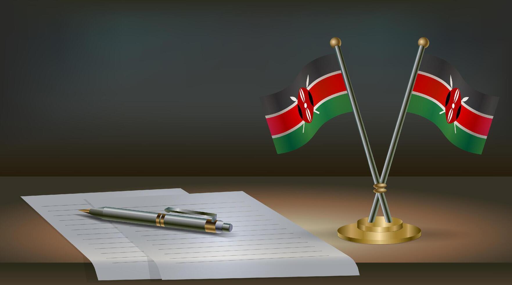 Kenya table flag on a dark gradient color background table. Illustration vector
