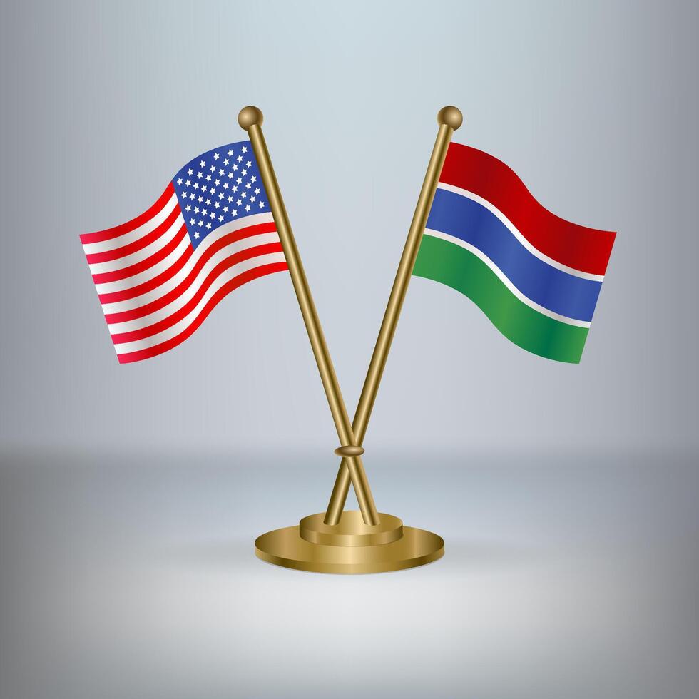 USA and Gambia table flag relation, with gradient background vector