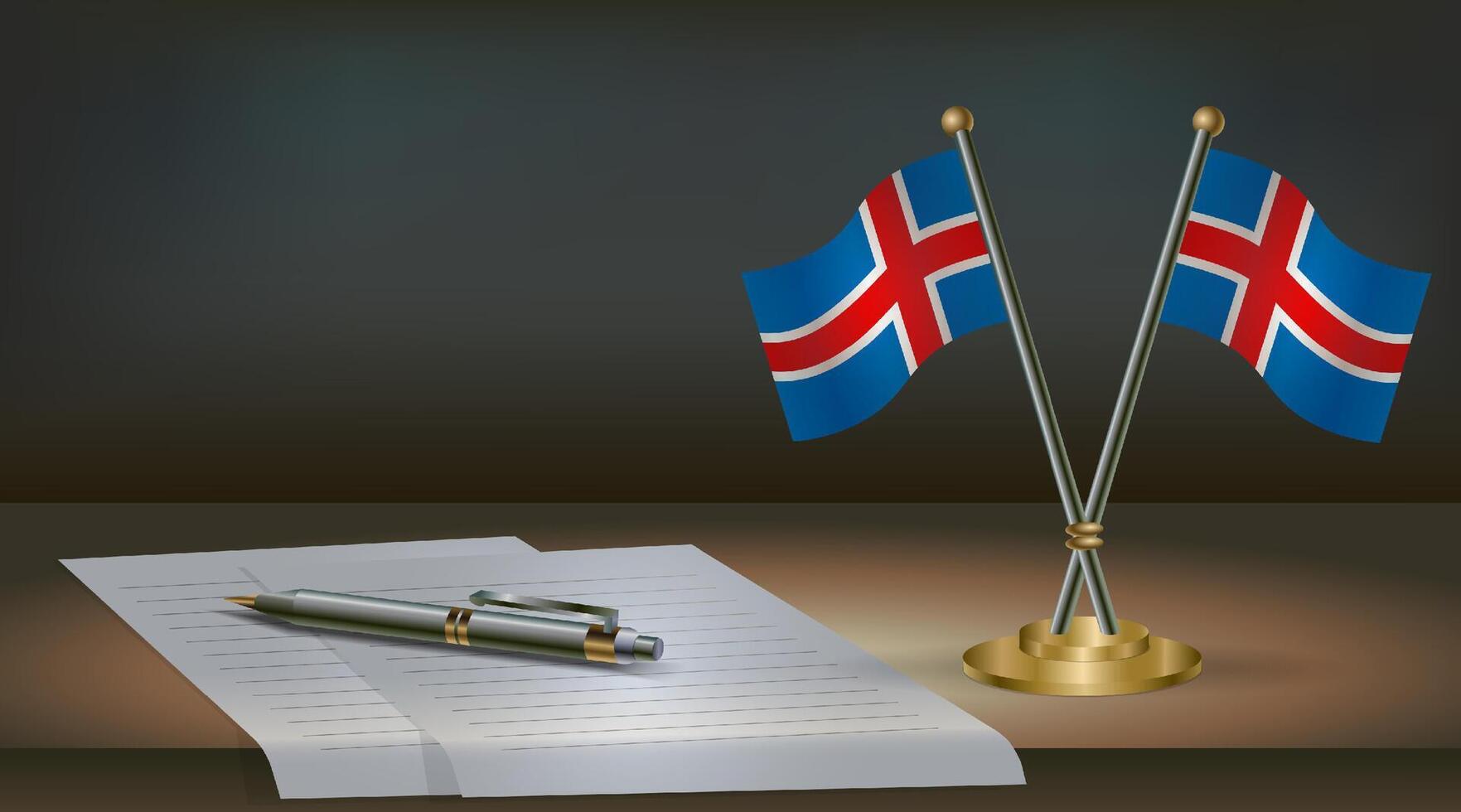 Iceland table flag on a dark gradient color background table. Illustration vector