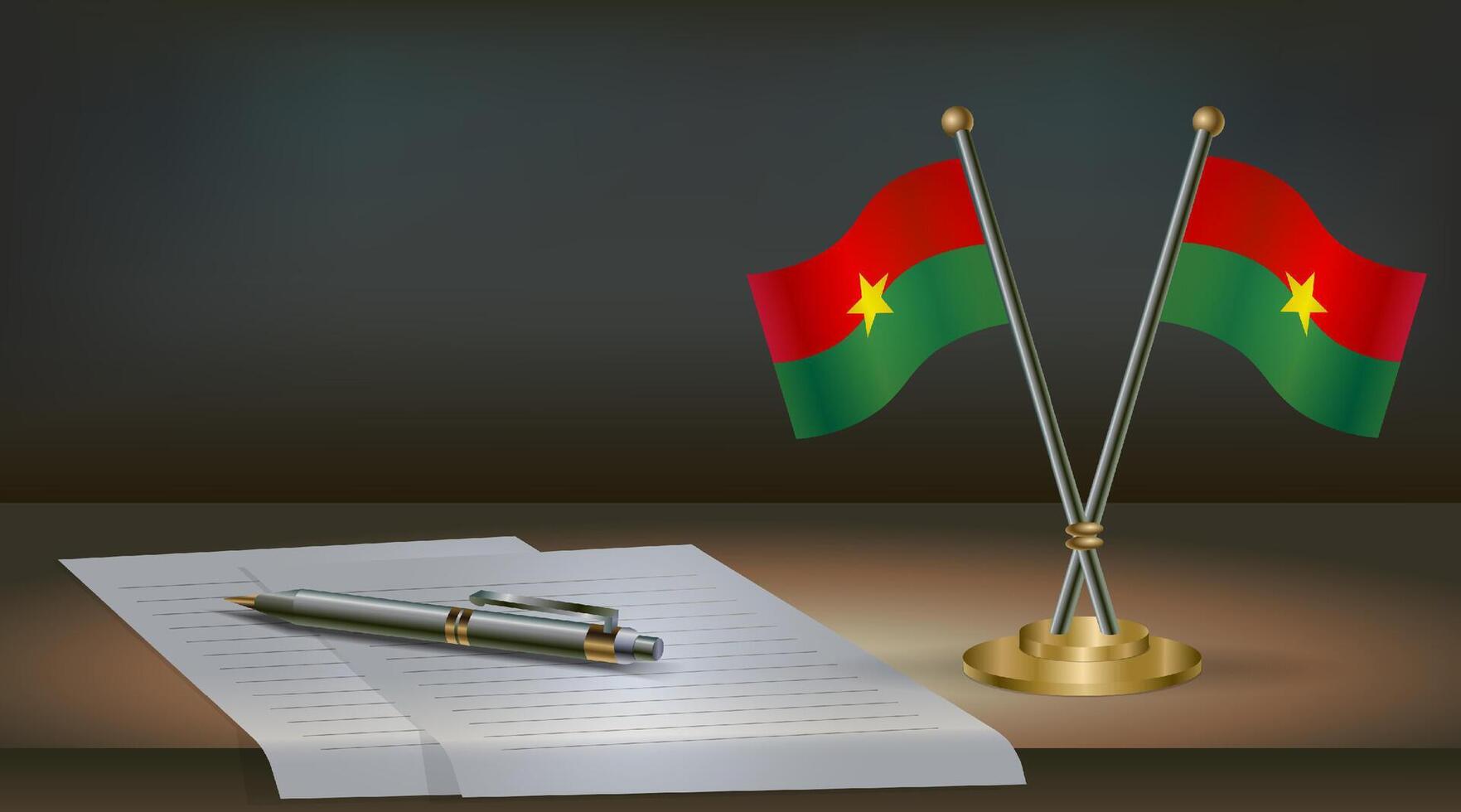Burkina table flag on a dark gradient color background table. Illustration vector