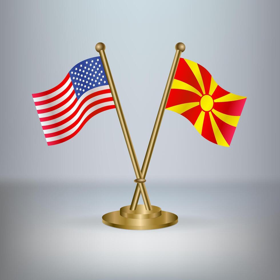 USA and Macedonia table flag relation, with gradient background vector
