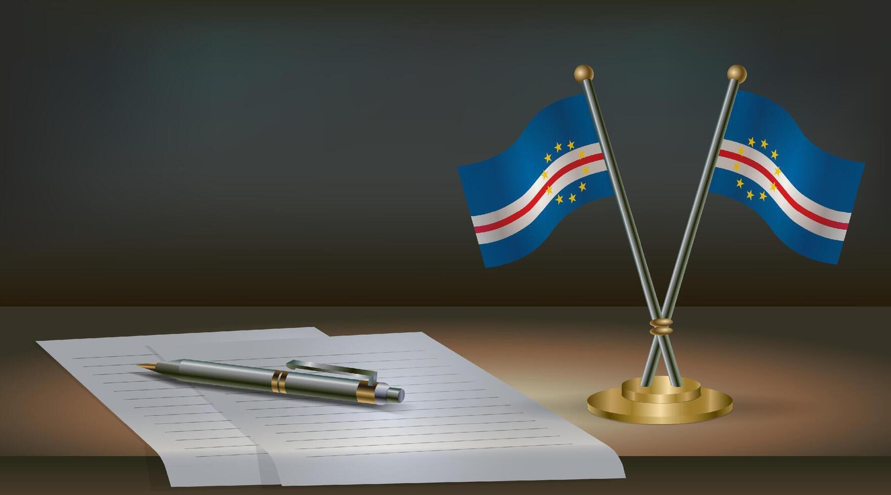 Cape Verde table flag on a dark gradient color background table. Illustration vector