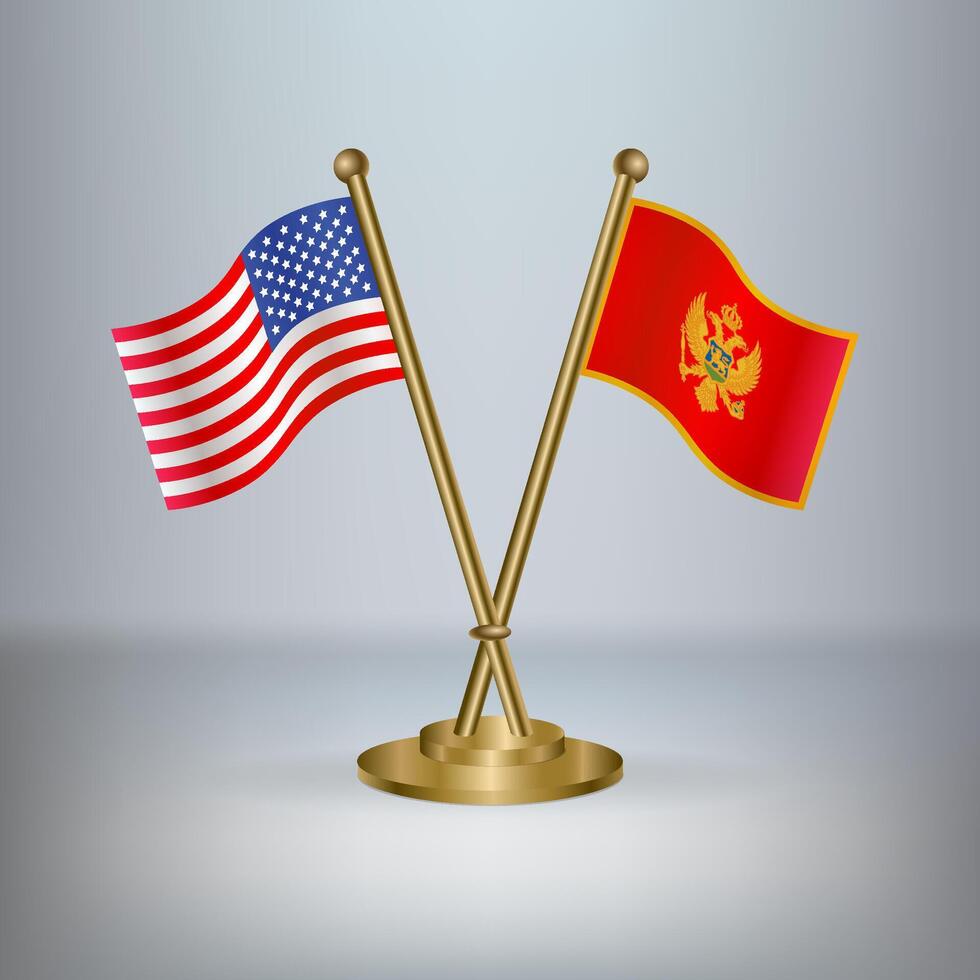 USA and Montenegro table flag relation, with gradient background vector