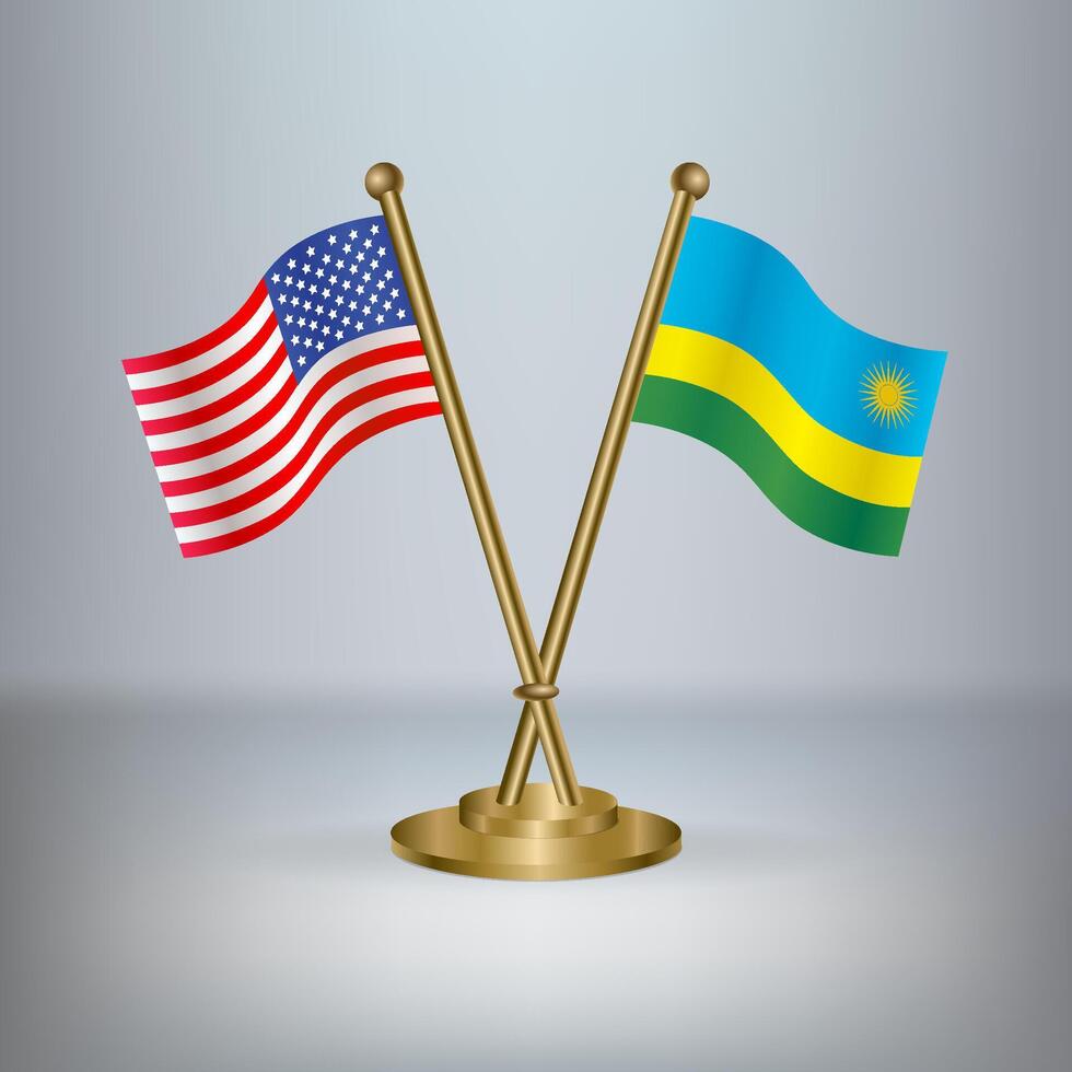 USA and Rwanda table flag relation, with gradient background vector