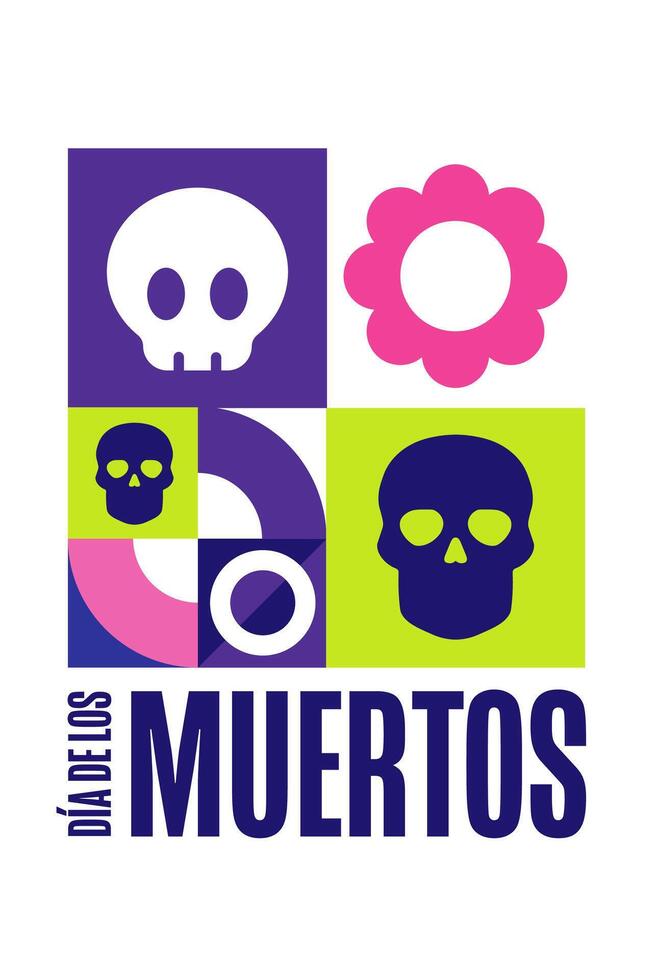Inscription Day of the Dead in Spanish. Dia de los Muertos holiday concept. Template for background, banner, card, poster with text inscription, EPS10 illustration. vector