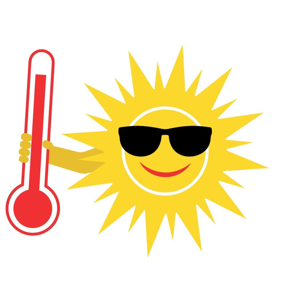 Cute cheerful sun with a thermometer vector