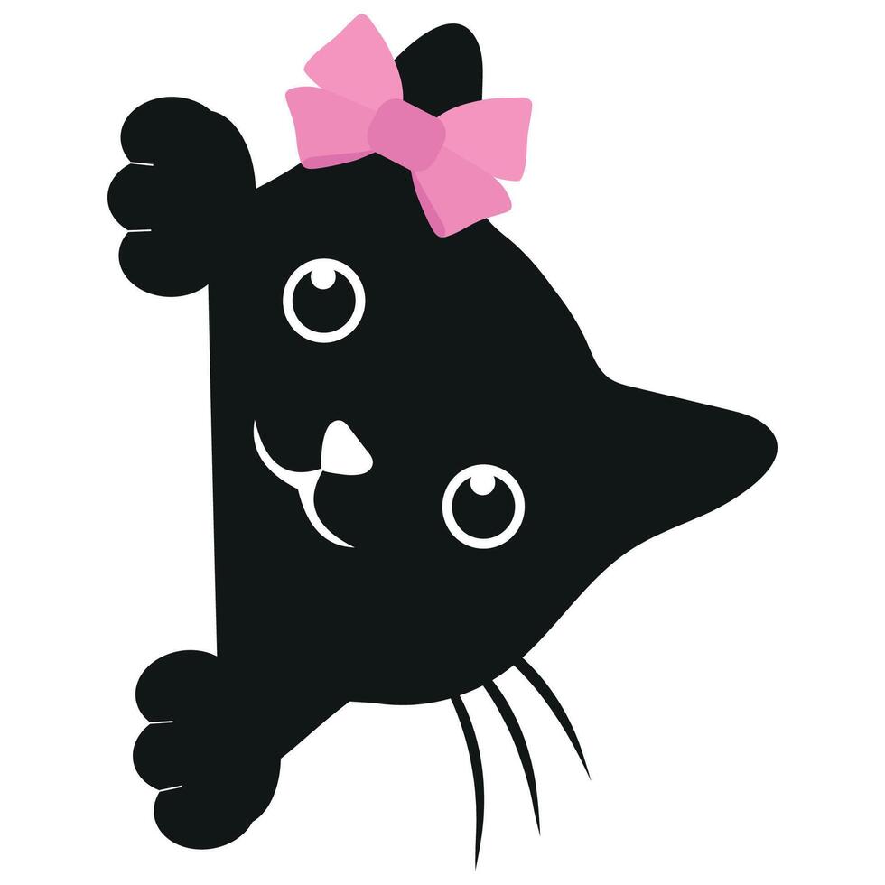 Illustration of cute black cat with pink bow vector