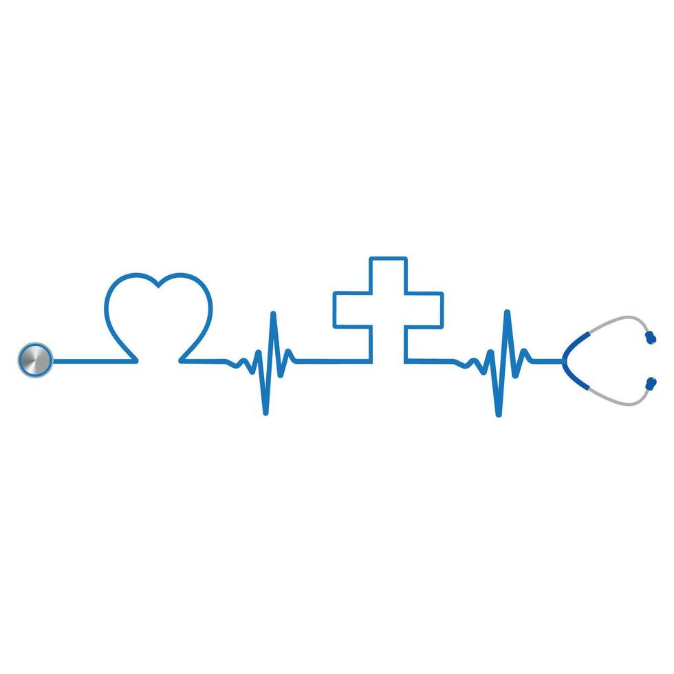 Stethoscope with heartbeat and heart vector