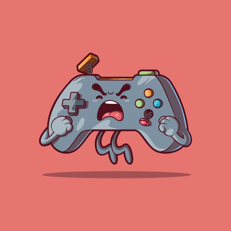 Angry Gamer Controller Screaming with Broken Buttons. vector