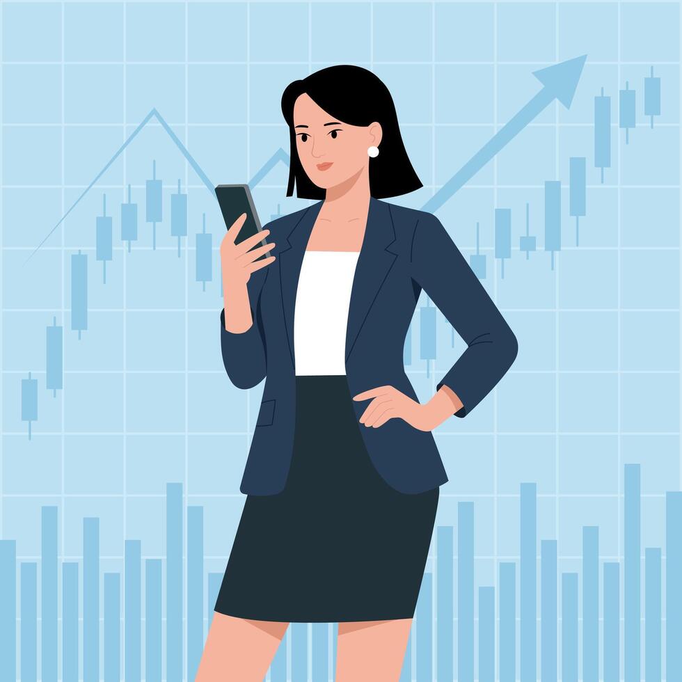 Businesswoman with smartphone in office vector