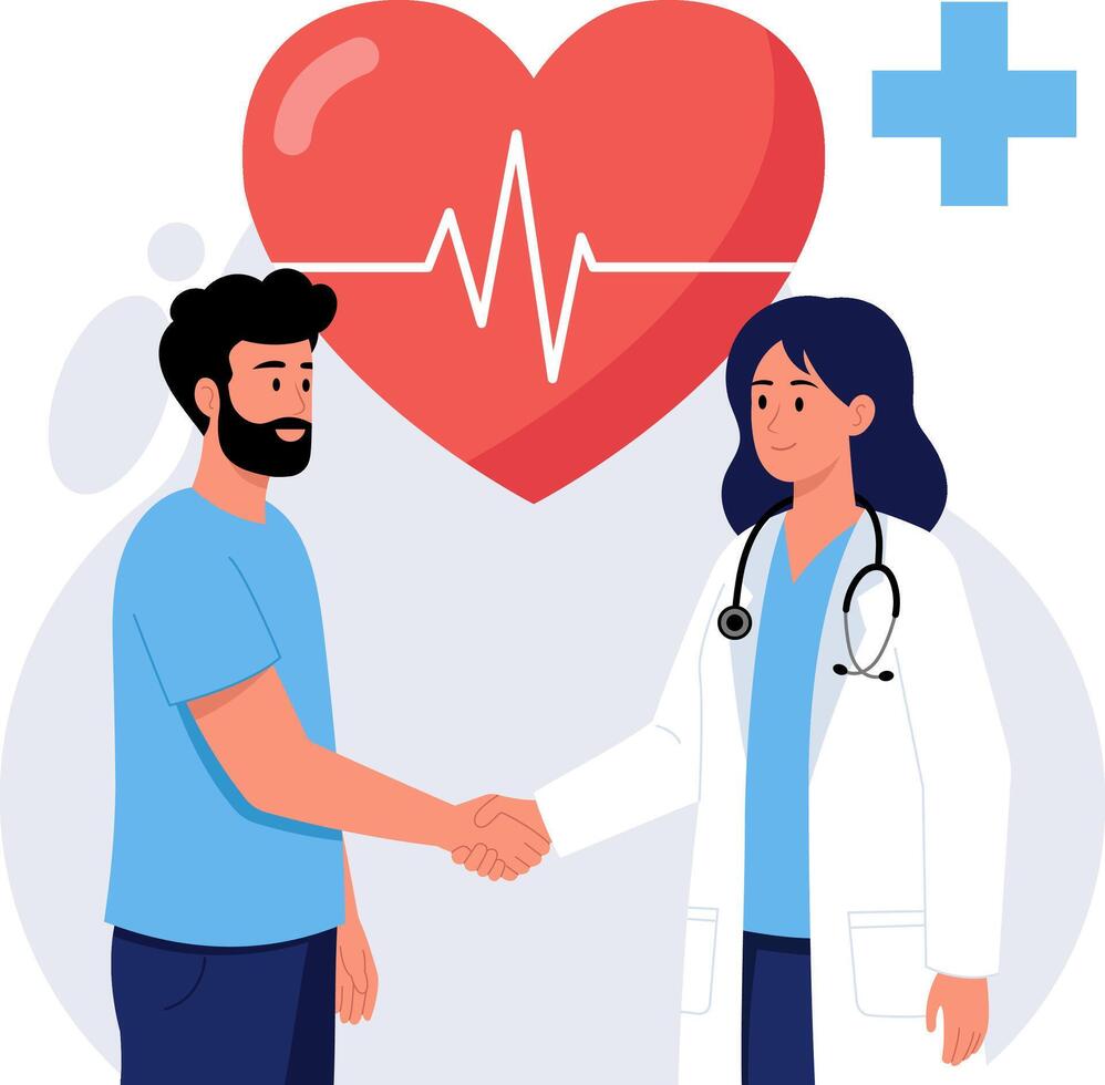 Doctor and patient shaking hands vector