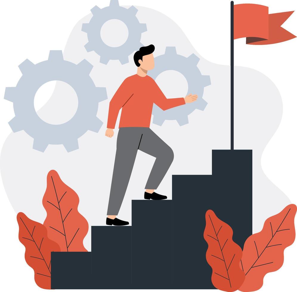 Man Climbing Stairs to Success Achieving Goals Through Hard Work and Determination vector