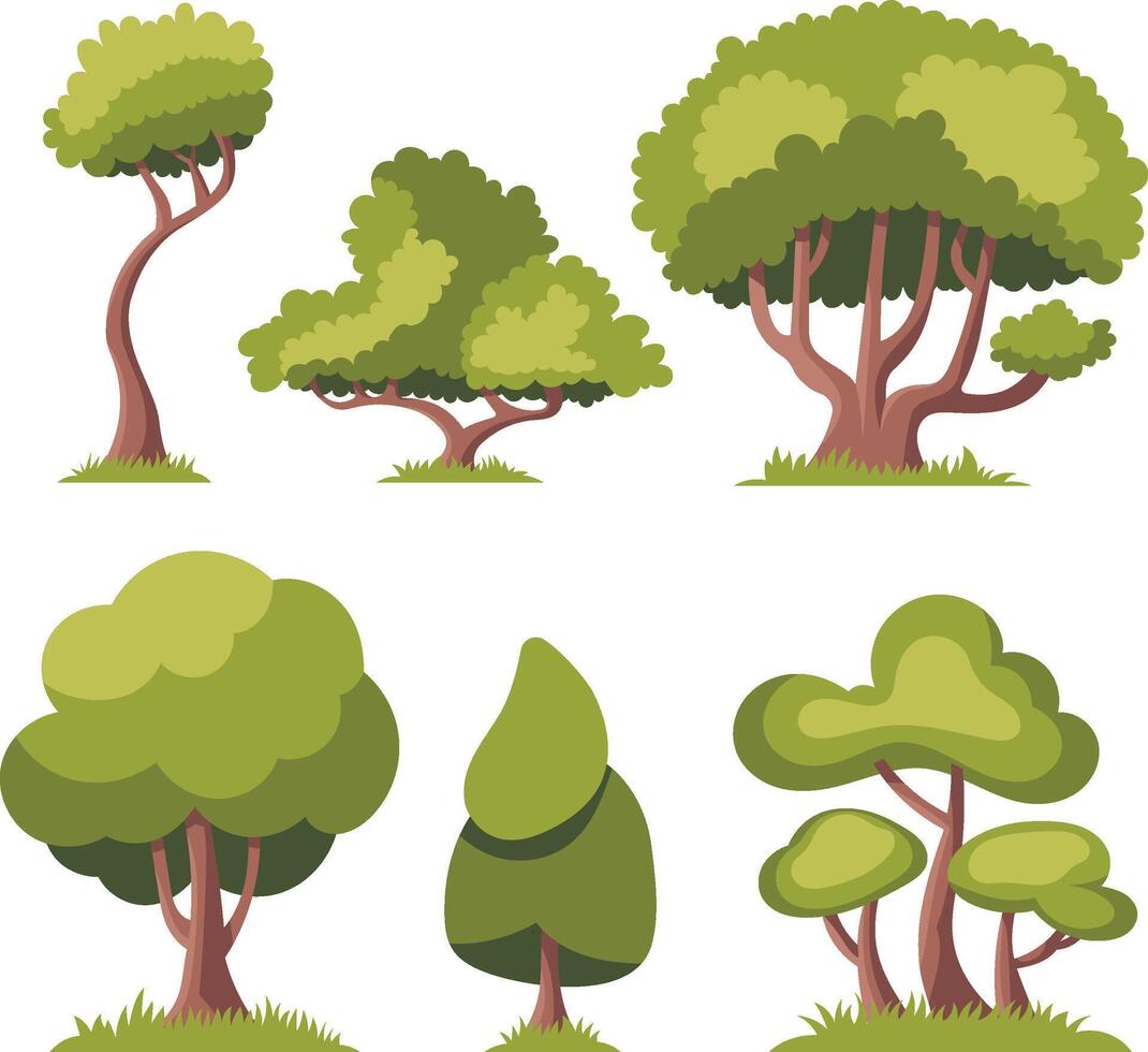Colorful cartoon trees in different shapes vector