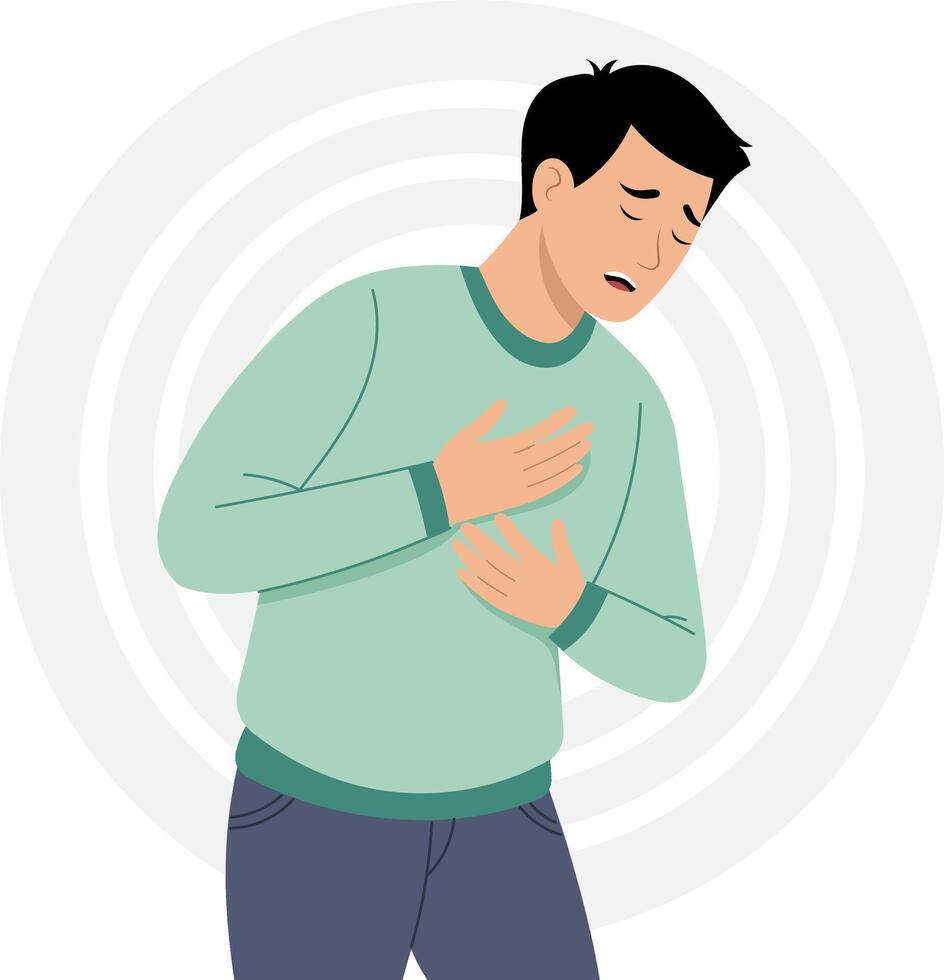 Man Experiencing Chest Pain Illustration of Sadness and Discomfort vector
