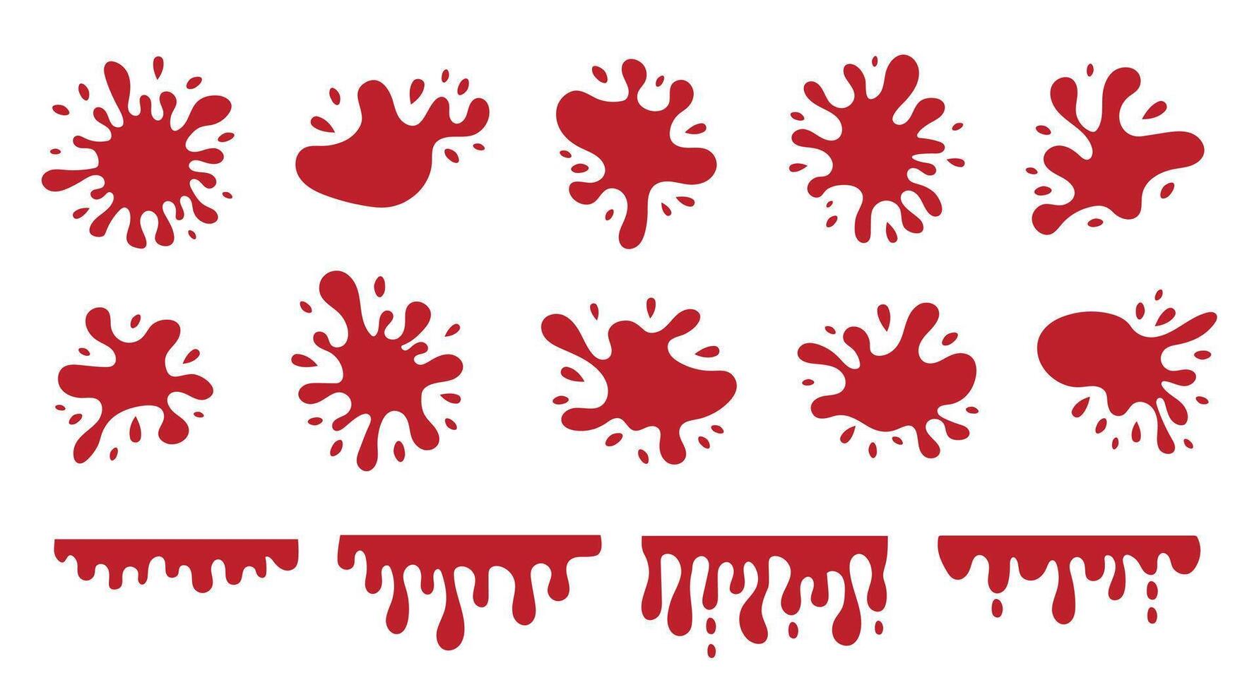 Blood splashes and drops. Set of different blood blobs and blots. vector