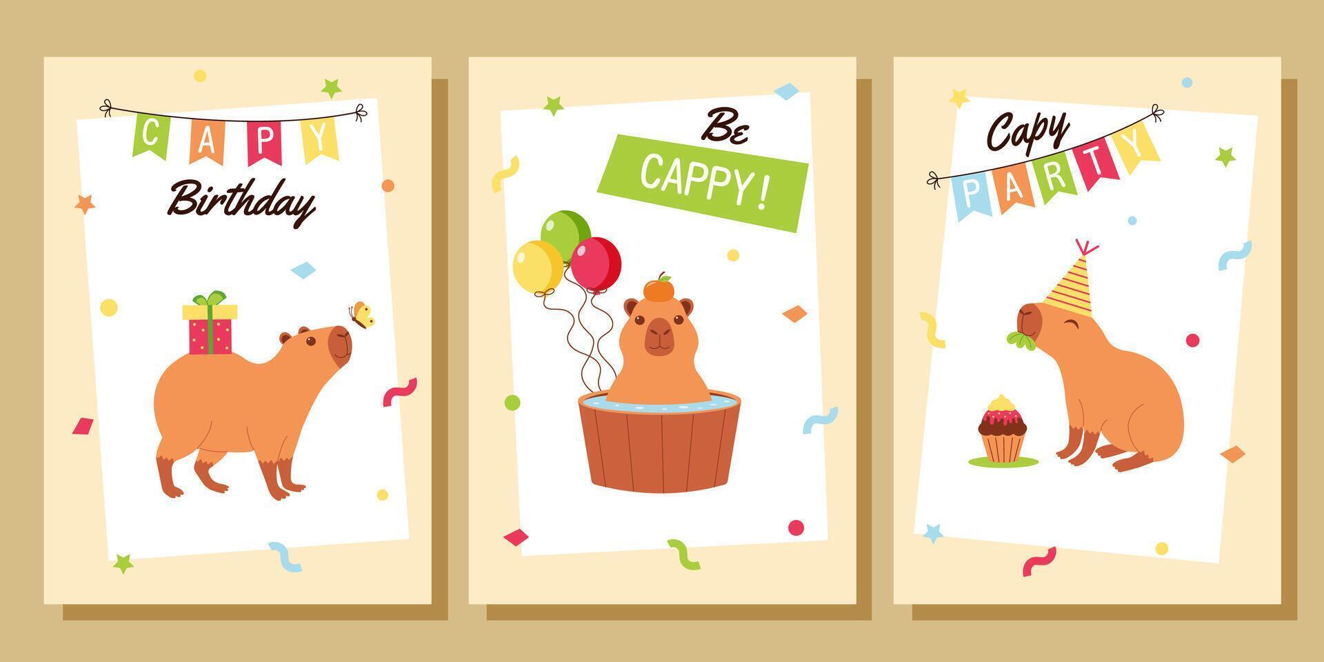 Capybara birthday party illustrations vector