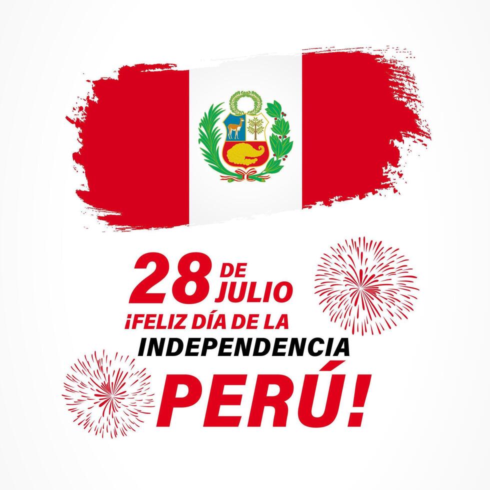 July 28th, Happy Independence Day Peru Spanish greeting card with grunge style flag vector